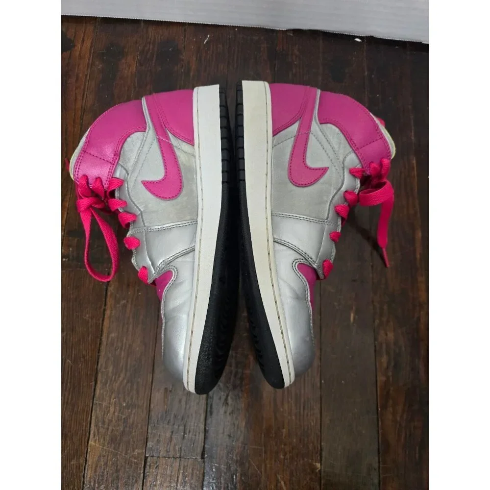 Nike Air Jordan 1 Mid Metallic Silver Fusion Sneakers Pink 6.5 Y
